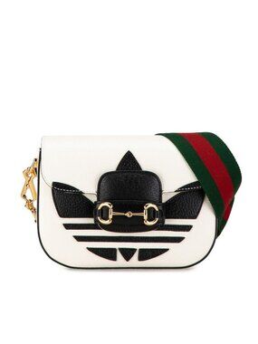 Gucci Adidas Horsebit Crossbody Shoulder Bag White Black Leather